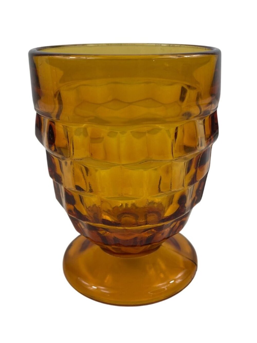 Amber Whitehall Cubist Footed Juice Tumbler Glass 4.25" H Vintage Indiana Glass